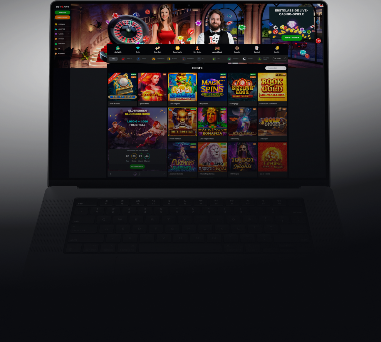 website screen bet-amo casino in notebook